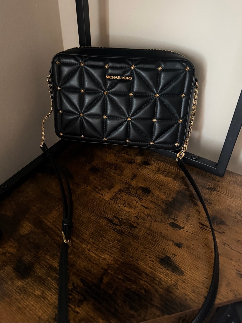 Michael Kors Black Quilted Crossbody with Gold Studs